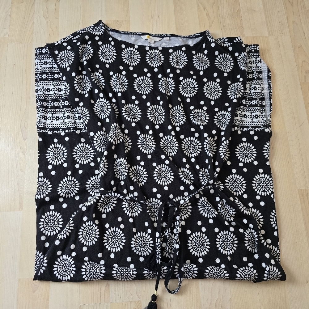 Boden Black And White Belted Boat Neck Dress Size 10